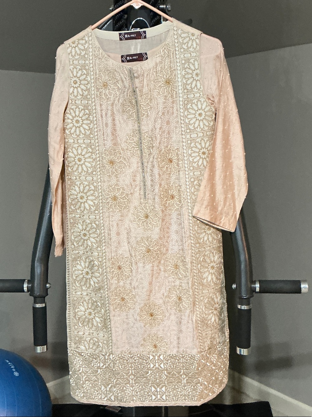 Gul Ahmed G Pret S 2 piece Embroidered Peach Kurti Top with Silver